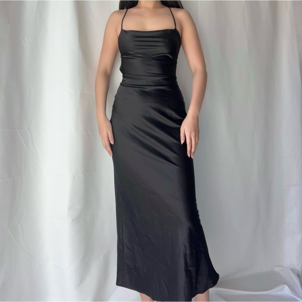 Etophe Studios Black Lace Up Midi Skip Dress